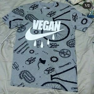 Custom VEGAN allover print bike shirt. Sz medium